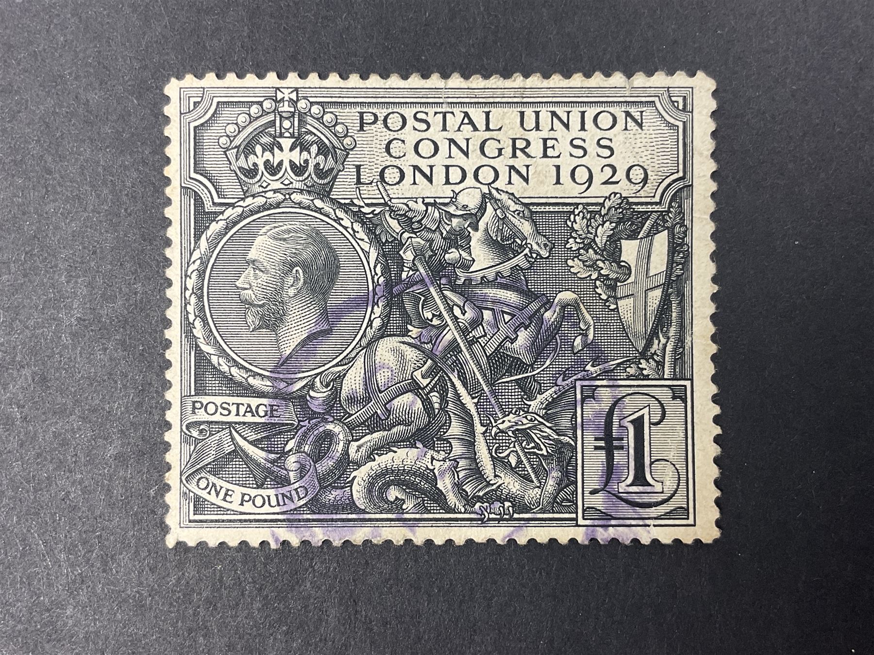 Great Britain King George V 1929 Postal Union Congress one pound stamp, used

