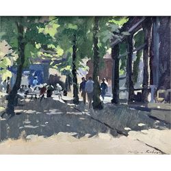 Gillian Roberts RSMA (British Contemporary): Harrogate Street Scene, oil on canvas signed 24cm x 29cm