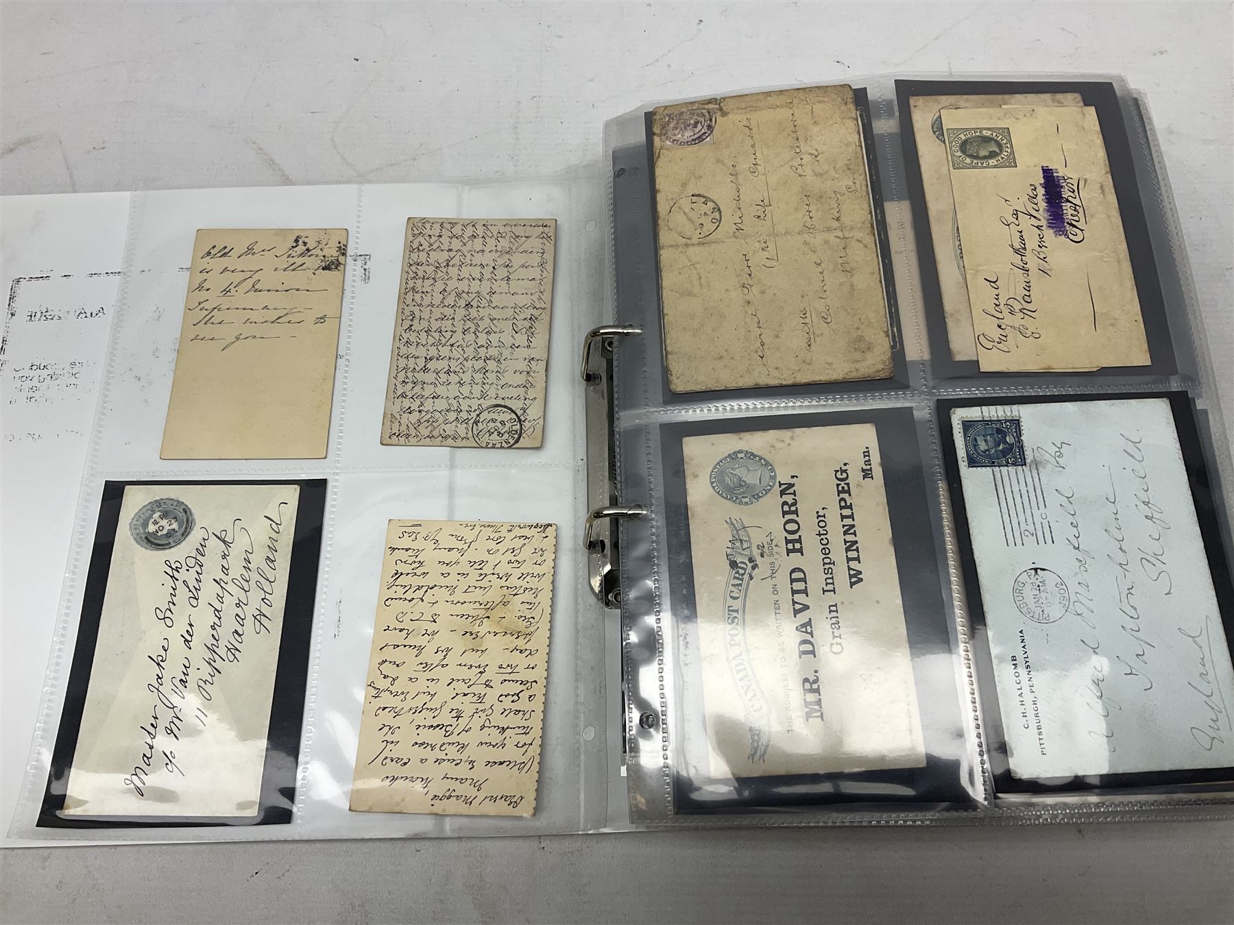 Queen Victoria and later Great British and World postal history, including postal stationary, mourning covers, QV Natal one penny stamps on cover, registered letters, postmark interest etc, housed in a ring binder folder