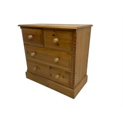 Solid pine chest, fitted with two short and two long drawers