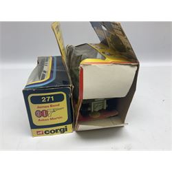 Corgi - die-cast model of James Bond Aston Martin DB5 No.271 with silver body and red interior, gold bumpers and four-spoke wheels, James Bond and two bandit figures; original window box with header card; and Dinky Shado 2 Mobile with one missile No.353; in window box (2)