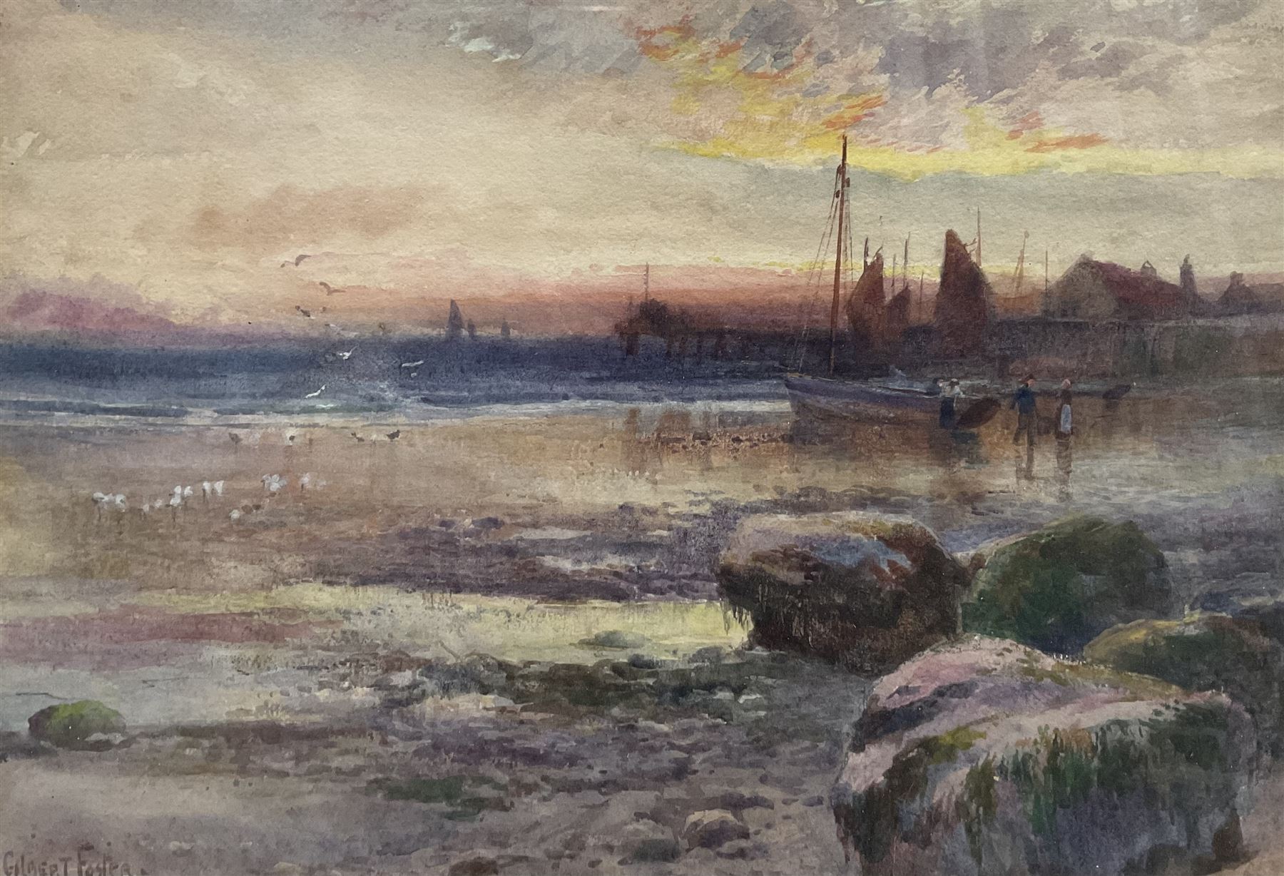 William Gilbert Foster (Staithes Group 1855-1906): Bringing in the Days Catch, watercolour signed 26cm x 38cm 