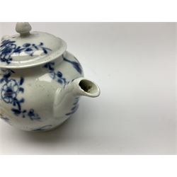 18th century Worcester miniature or toy teapot and cover, circa 1755-1760, decorated in the Prunus Root pattern in underglaze blue, with workman's mark beneath, approximately H8cm