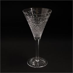  Suite of Stuart crystal Beaconsfield pattern table glass, comprising 6 claret glasses, 6 white wine glasses, 6 dessert wine glasses, 6 brandy balloons, 6 champagne flutes, and 9 whisky glasses