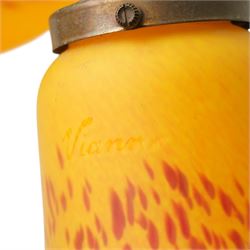 French Art Deco period Vianne glass three branch ceiling light fitting in mottled yellow, signed D35cm