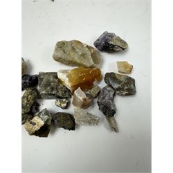 Collection of raw Blue John specimens, together with other mineral specimens