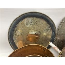 Copper kettle, together with silver plated tea service and other metalware