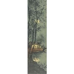 English School (20th century): Moonlit Riverscapes, pair coloured etchings indistinctly signed 22cm x 6cm (2)
