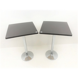  Pair chrome pedestal bar tables, W69cm, H110cm, D69cm (2)  
