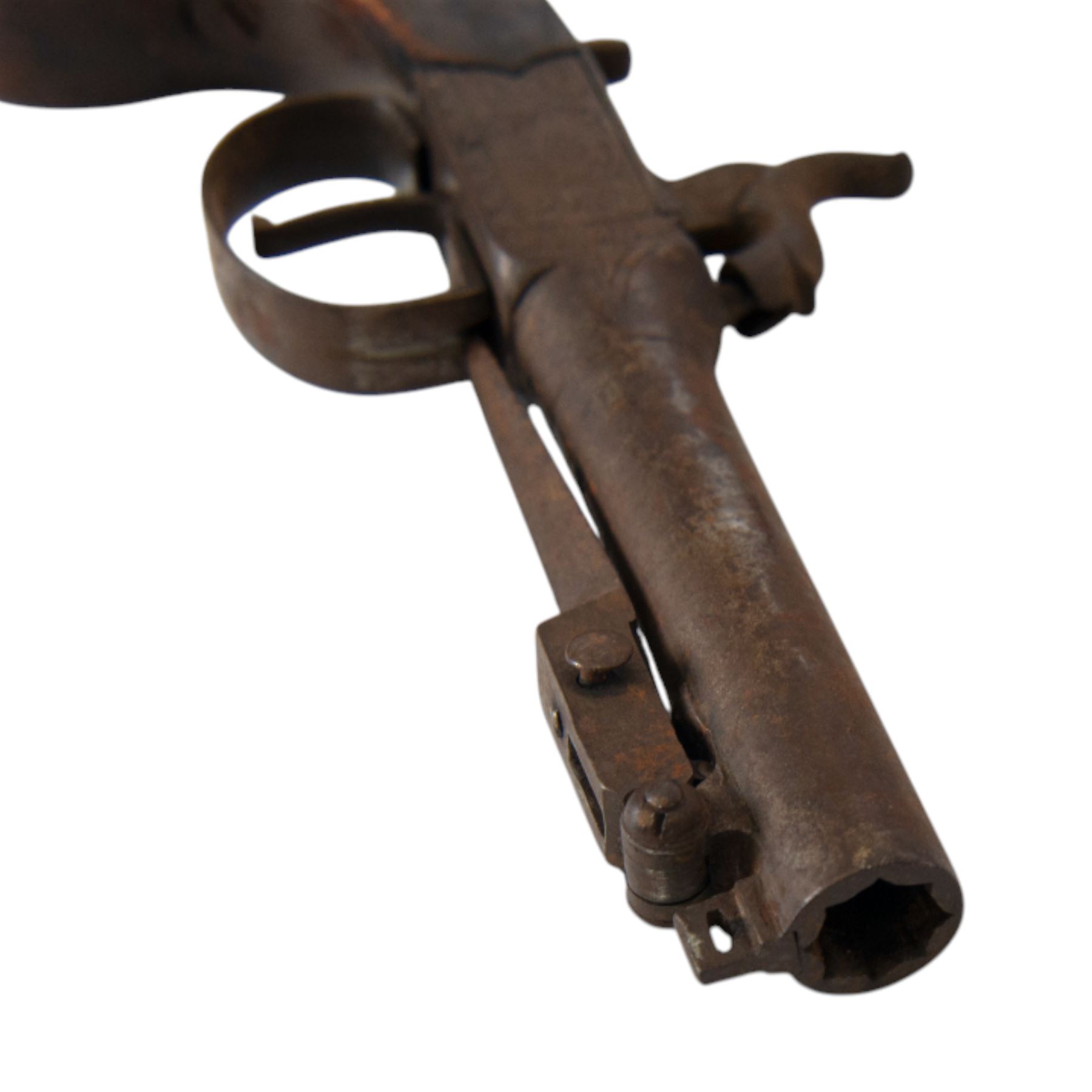 19th century percussion hammer action pocket pistol with sprung bayonet, with 8cm (3.5