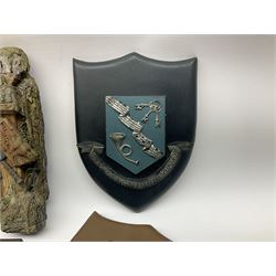 Terry Pratchett Discworld plaques, designed by Clarecraft, comprising 'the First Discworld Event Clarecraft August 95', the collectors guild joining shield, the fools guild DW99C, the seamstresses guild DW98C, the musicians guild DW00C together with 'Door of the mended drum' wall hanging DW17. 