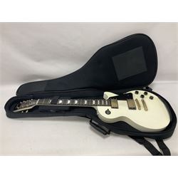 2010 Gibson Les Paul studio guitar, serial no101500537 in white finish with gold and pale green hardware, in Auden soft carry case, guitar L100cm