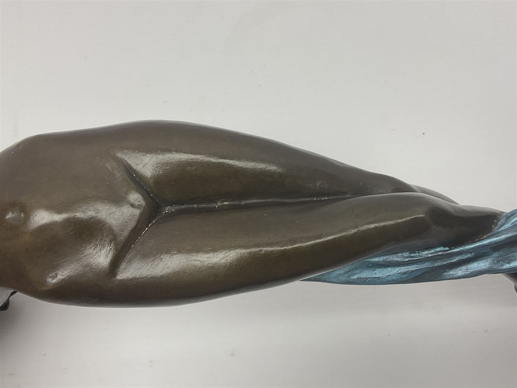 After Joseph Michel Ange Pollet, bronze nude figure of a woman, upon an oval marble base, H46cm