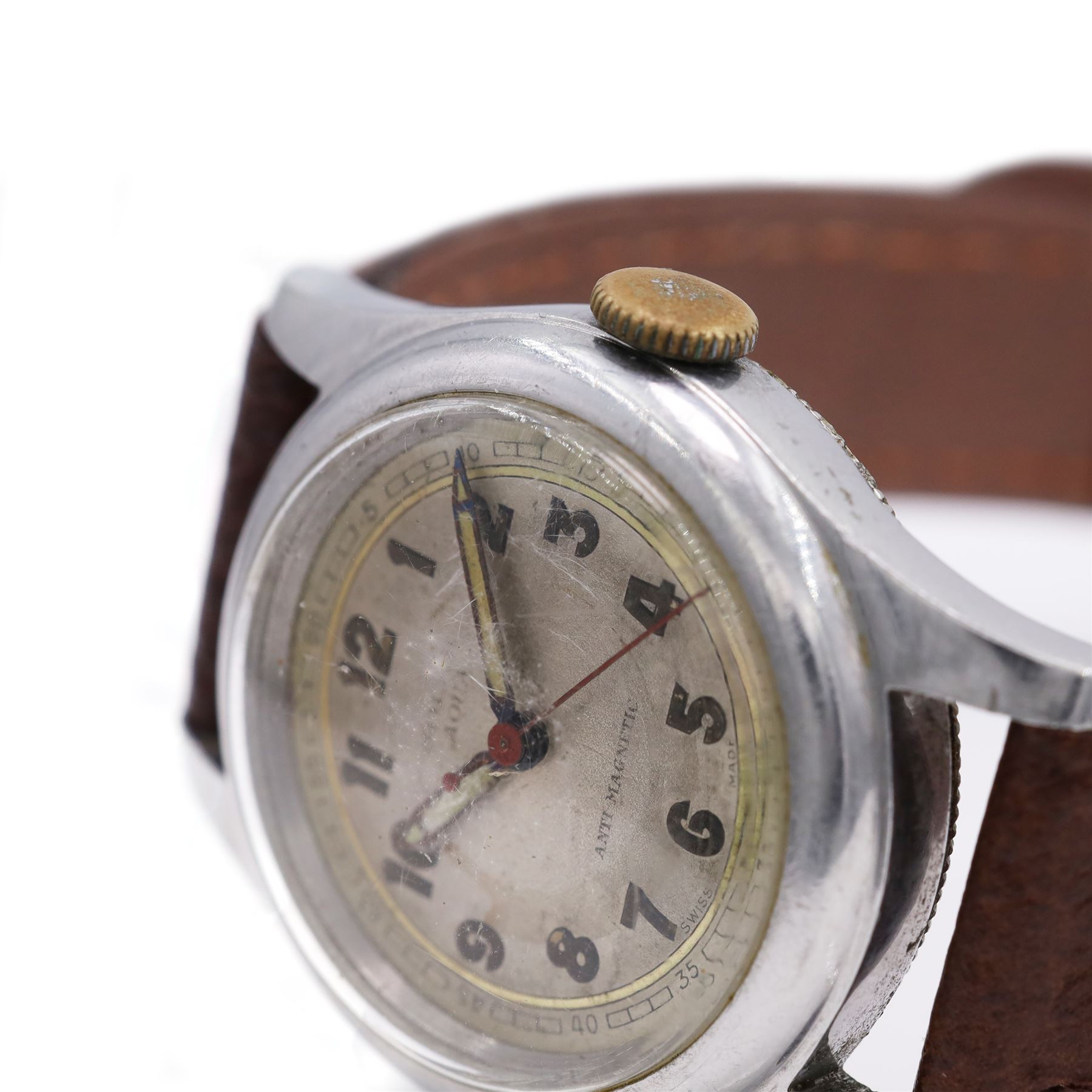Solar Aqua gentleman's stainless steel manual wind wristwatch, Ref. 2784, silvered dial with Arabic hour markers, the Rolex case signed 'Oyster Watch Co  R.W.C.Ltd', on brown leather strap