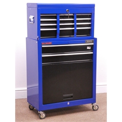  Draper nine drawer tool chest with hinged lid on wheeled base with two drawers and up and over front, W62cm, H108cm, D33cm  