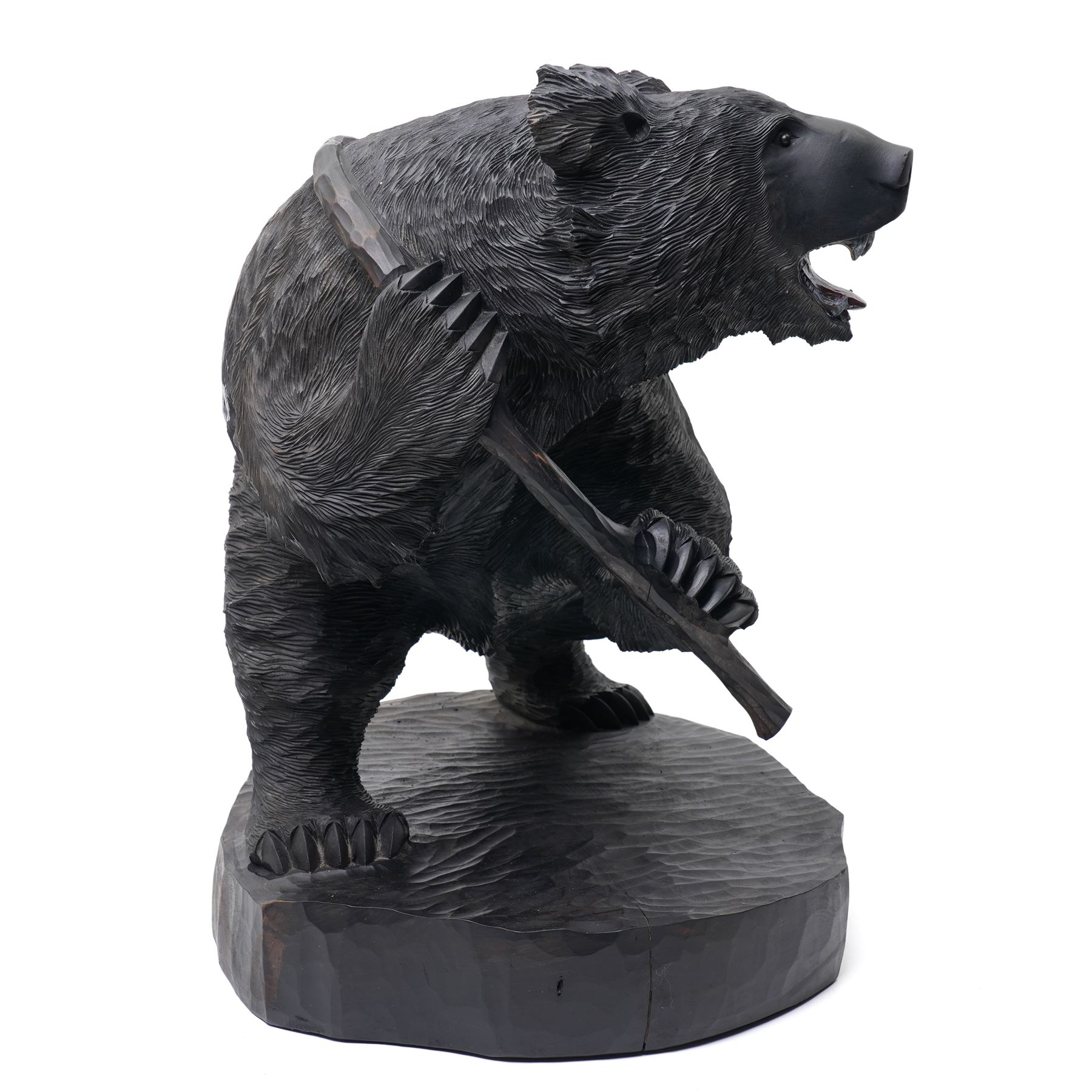 Large Black Forest style carved bear with a fish H50cm