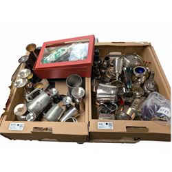 Silver plated items, including goblets, sugar casters, cocktail sticks, cutlery and a smal...