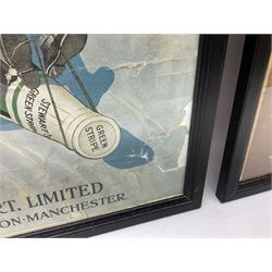 Two framed advertising posters for whisky, the first example for Green Stripe Scotch Whisky and the second for O.V.G Scotch Whisky, H53cm 