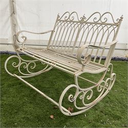 Cream painted rocking garden bench - THIS LOT IS TO BE COLLECTED BY APPOINTMENT FROM DUGGLEBY STORAGE, GREAT HILL, EASTFIELD, SCARBOROUGH, YO11 3TX
