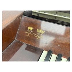 Evestaff - Minipiano early 20th century mahogany cased upright piano, with stool, compact upright form with streamlined mahogany case, full keyboard over two brass pedals, together with matching piano stool