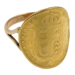 1890 half sovereign gold ring, approx 4.93gm