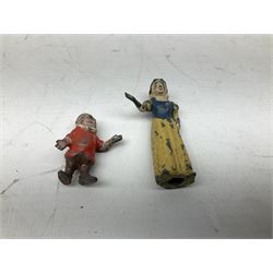 Collection of twenty-two Britains Cadbury's Cococubs play worn lead painted figures to include Mr Pie Porker, Mrs Pie Porker, Tiny Tusks, Captain Kangaroo, Granny Owl and others, Britains Snow White and Doc lead figures and other painted lead figures (30)