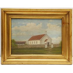 EHS (Primitive 19th/20th century): Rural Chapel, oil on canvas signed with initials and dated 1912, possibly American, 25cm x 35cm