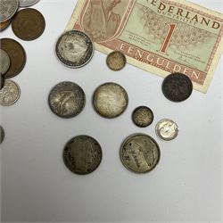 World coins including King George IIII 1823 farthing, King Edward VII 1902 silver threepence, French ten francs 1932, Irish 1928 florin, King George VI Australia 1944 threepence etc