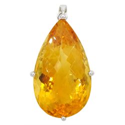 18ct white gold large pear shaped citrine pendant, hallmarked, citrine approx 47.00 carat