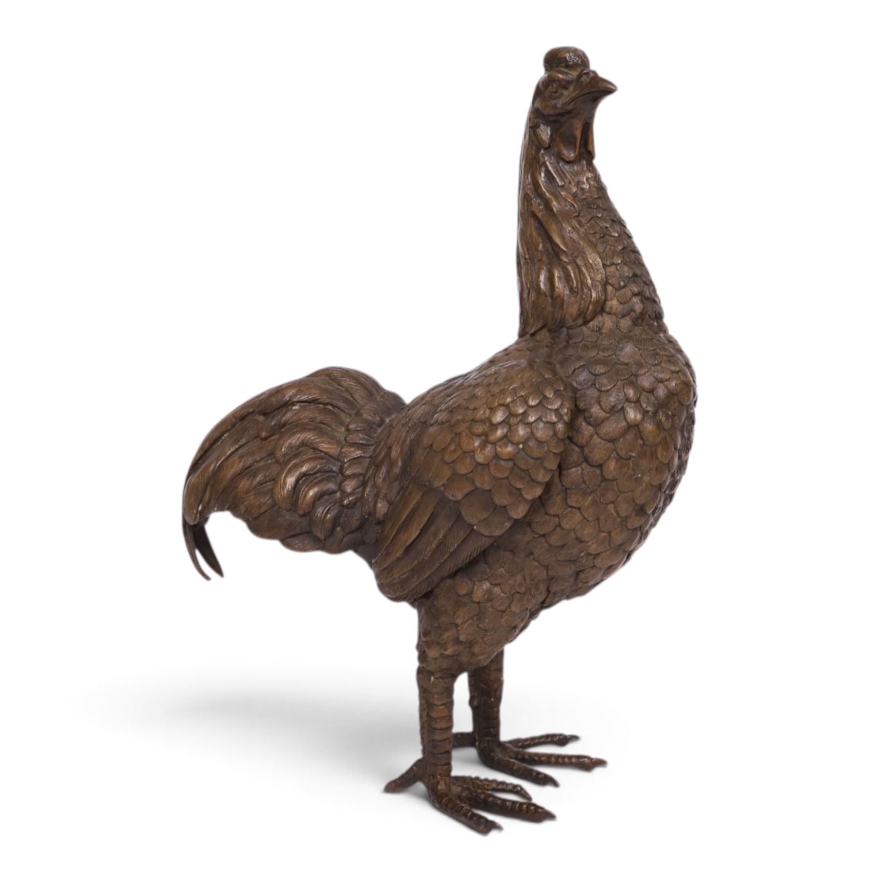 Bronzed figure of a fighting cockerel, H39cm 