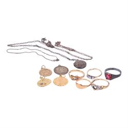 12ct gold signet ring, 9ct jewellery including knot ring, paste ring, ring shank and two S...