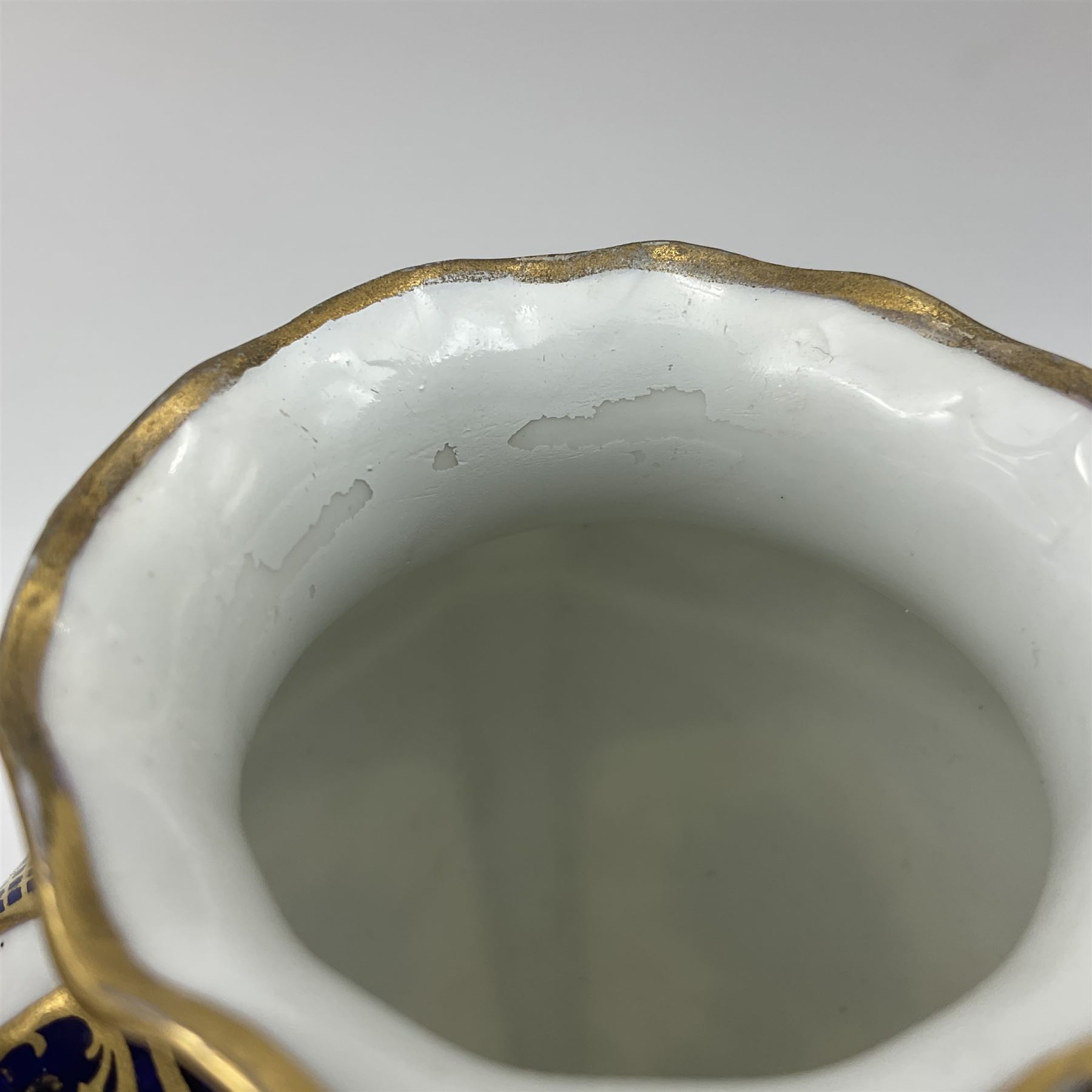 Pair of early 20th century Royal Crown Derby Imari 1128 pattern vases, of tapering straight sided form with waisted neck and frilled rim, upon four splayed feet, with printed and painted marks beneath including illustration date codes for 1911 and 1920, H17cm