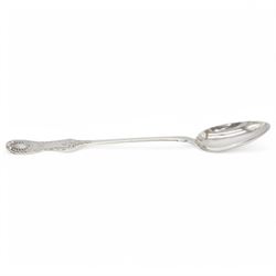 Victorian Scottish silver basting spoon, the monogrammed handle with floral and palmette d...