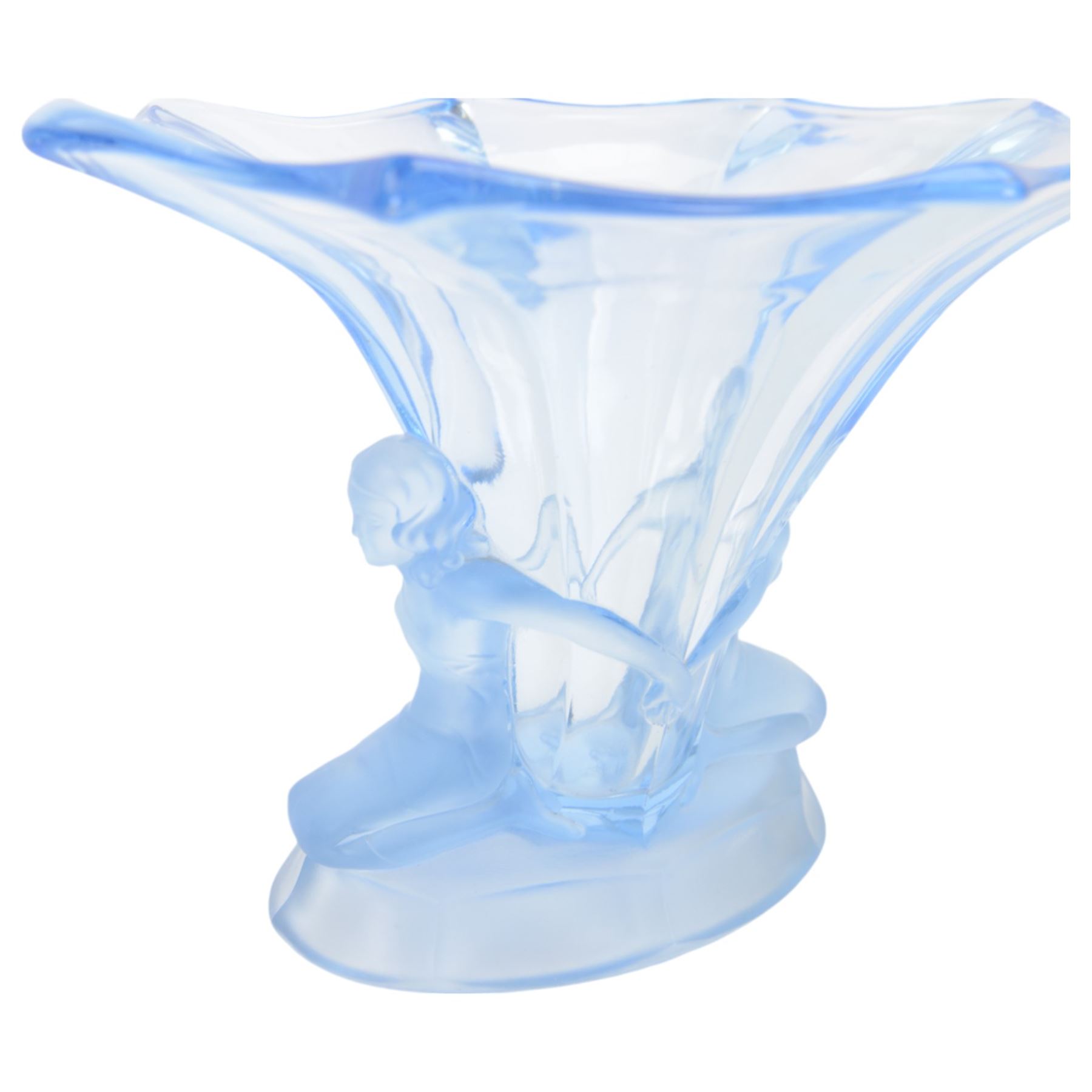 Art Deco Walther and Sohne 'Windsor' blue glass vase, H20cm, W28.5cm