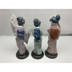 Three Lladro Japanese figures, comprising Sayonara no. 4989, Chrysanthemum no. 4990 and Madame Butterfly no. 4991, largest H30cm