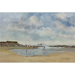 Bill Lowe (British 1922-2006): 'Low Tide' Children in the South Bay Scarborough, watercolour signed, titled verso 22cm x 32cm