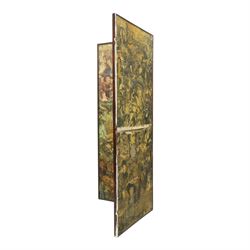 Victorian mahogany framed decoupage two-panel screen