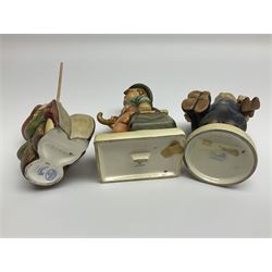 Thirty Hummel figures by Goebel, to include Saluting the Peacekeepers of Operation Joint Endeavor, on wooden plinth, Call to Glory, Celebrate with Song and Soldier Boy