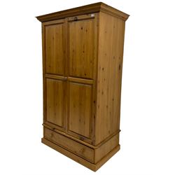 Solid pine double wardrobe with drawer to base