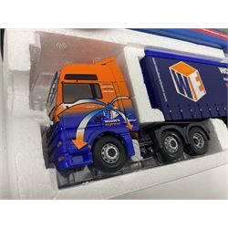 Corgi - three limited edition Hauliers of Renown lorries; CC13231 DAF XF Curtainside James Irlam & Sons Ltd; CC13420 MAN TGA Curtainside Woody's Express; and CC13603 DAF CF Curtainside Tyson H. H. Burridge Ltd; all boxed (3)