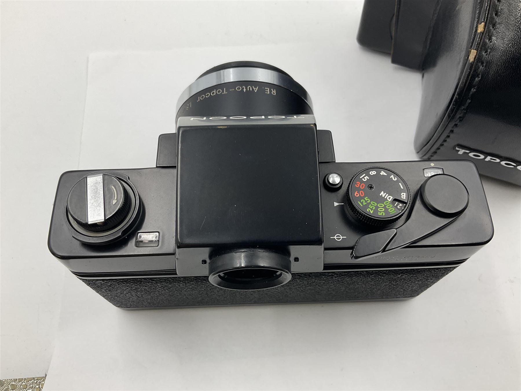 Topcon RE Super camera body, serial no.4681129, with 'RE. Auto-Topcor 1.8/5.8cm' lens, serial no. 11669018, in leather case