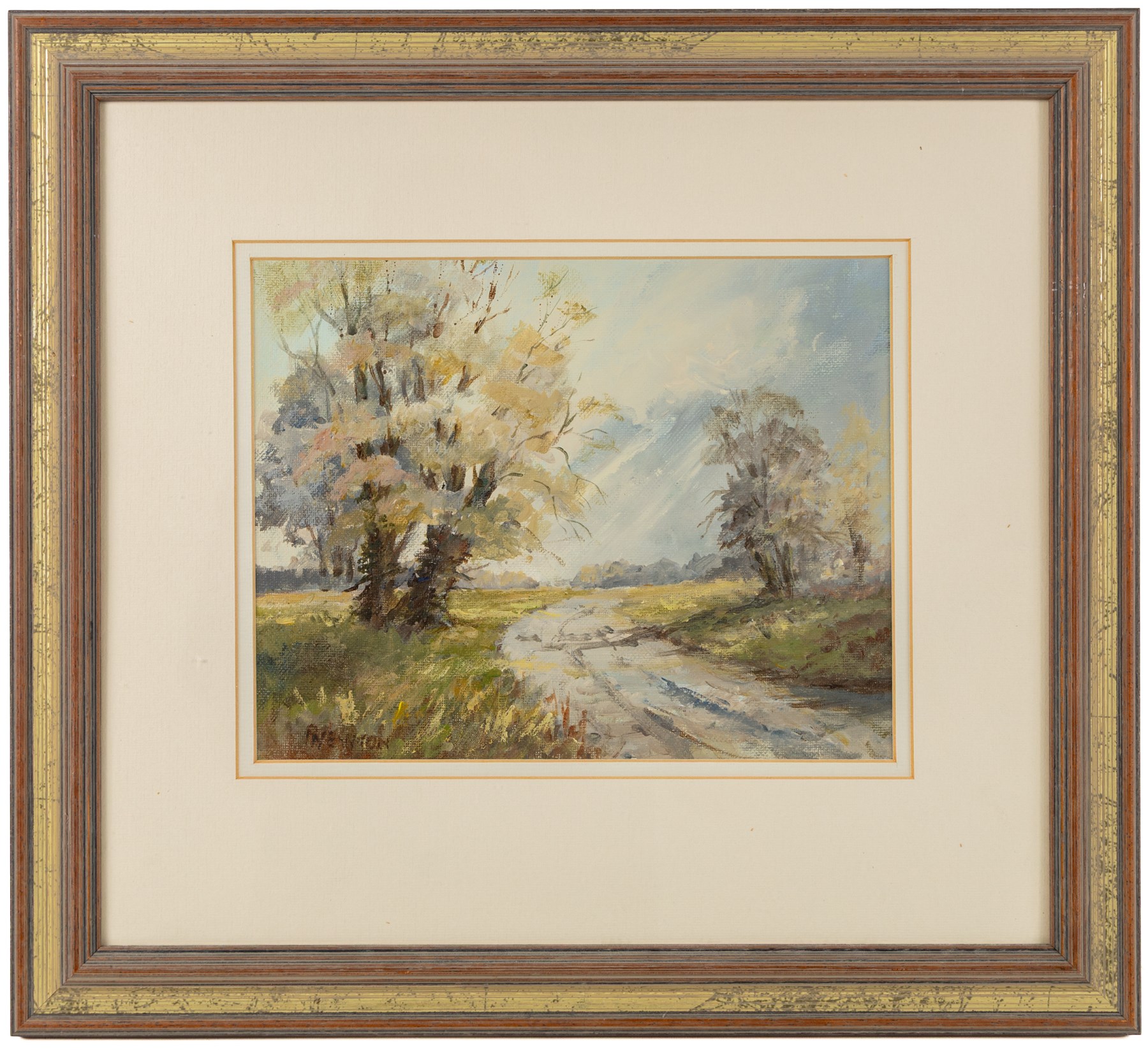 Pat Newton (British 20th century): 'Winter in West Norfolk' and 'The Farm in Winter', pair of acrylics signed, titled on label verso, in matching frames 19cm x 24cm; George 'Griff' Griffiths (British 1939-2017): 'Arthington Bank', watercolour signed, titled and dated 1977 on label verso 24cm x 16cm (3)