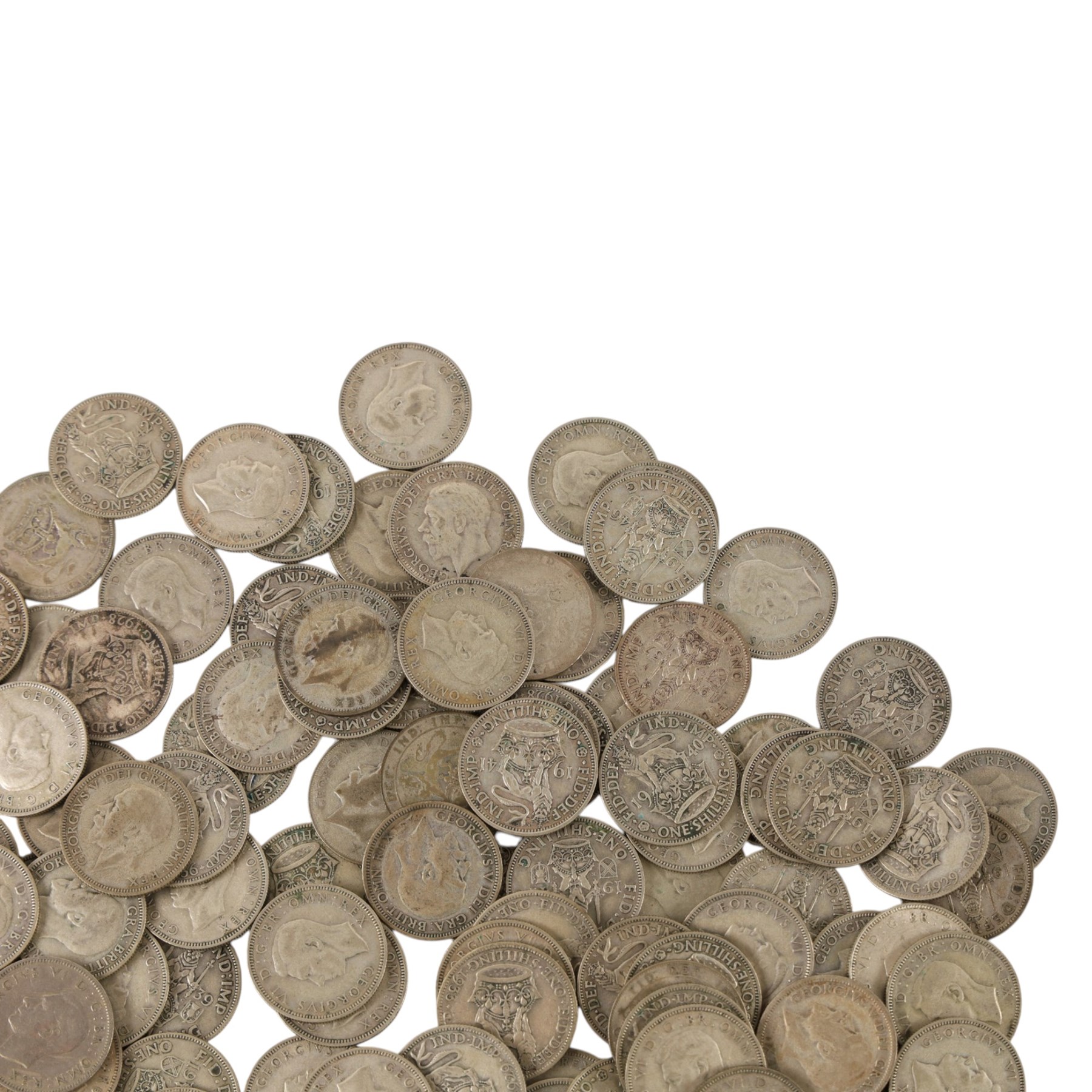 Approximately one hundred and sixty Great British pre-1947 silver one shilling coins