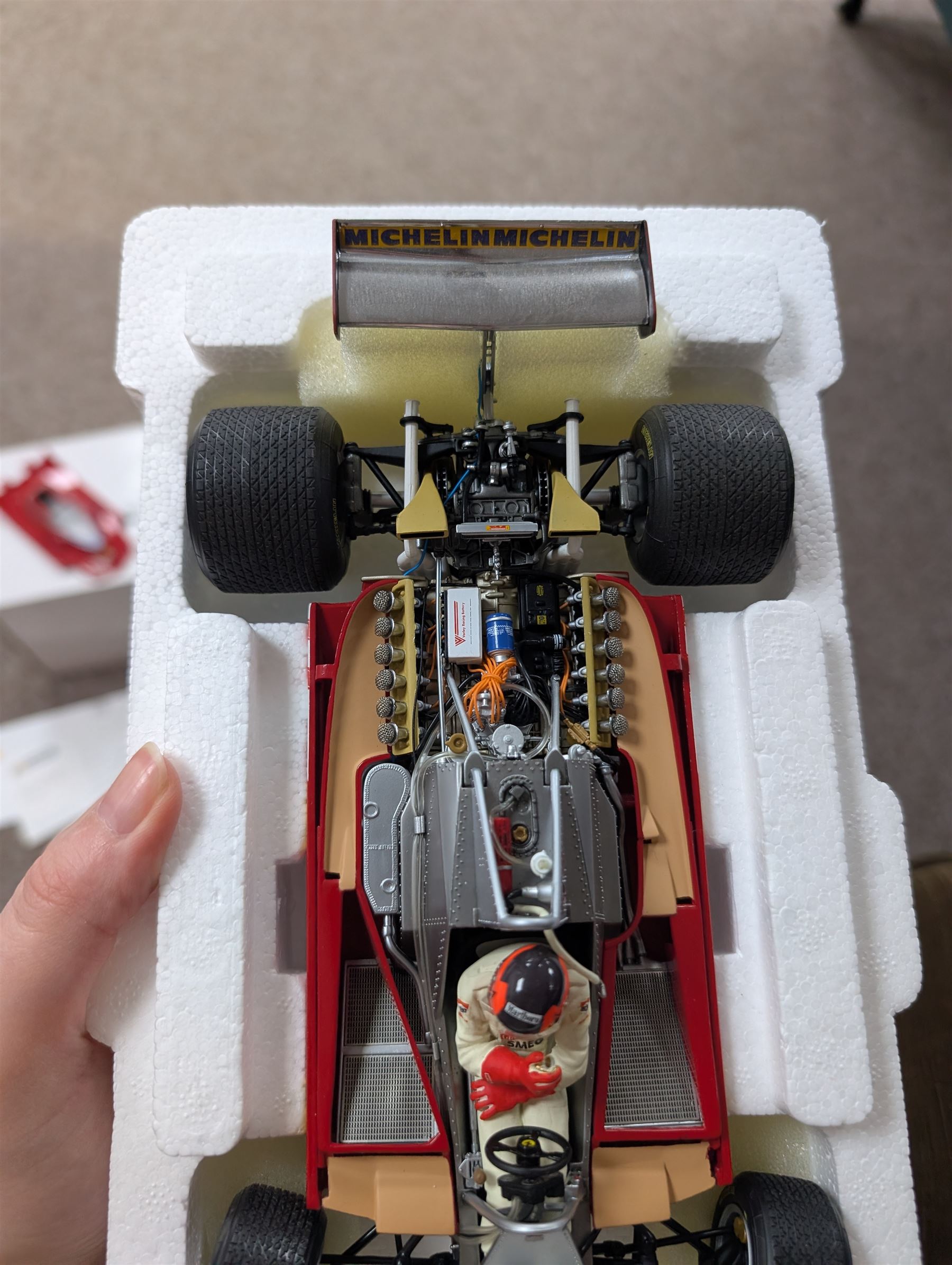 Exoto Grand Prix Classics 1:18 scale Gilles Villeneuve Ferrari 312T4 #12, 1979 Championship 2nd with Ferrari umbrella, boxed