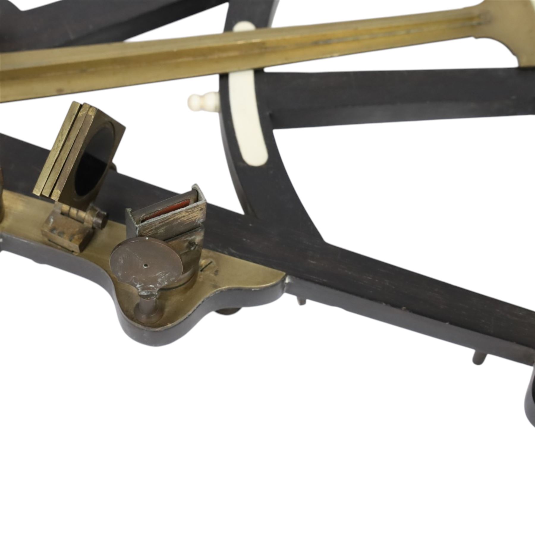 IVORY LICENCE 19th century ebony and brass octant, with inset ivory scale, unmarked, L35cm