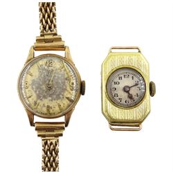 Omega ladies manual wind 9ct gold bracelet wristwatch, hallmarked and an 18ct gold ladies manual wind wristwatch, stamped