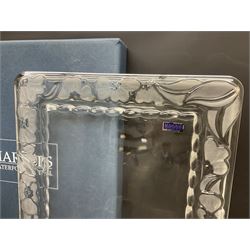 Marquis by Waterford Crystal photograph frame, decorated with moulded and frosted petals, with easel style support verso, boxed, together with a large lead crystal vase, with star cut decoration, vase H36cm