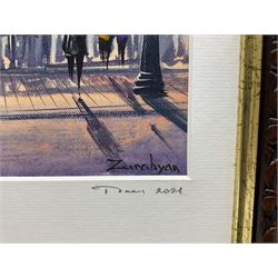 Arthur Zurabyan (20th century): 'Paris' with the Eiffel Tower in the distance,  pair oils on canvas signed, titled and dated 2021 on the mount 20cm x 10cm (2)