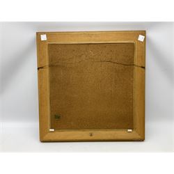 Red and gold textured picture of an Indian procession with elephants 49cm x 47cm