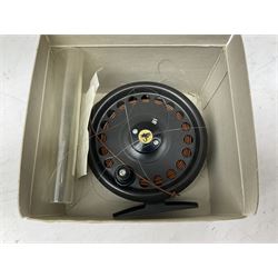 Fishing tackle, including 'The Gnat' fly reel, Alvey 4 1/2 inch reel, Paramount 4 1/2 inch reel, other fishing reels, various fishing flies and other similar items in a carry bag 